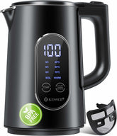 Waterkoker met temperatuurregeling - RVS - met LED - 1.7L - 2200W - Zwart •